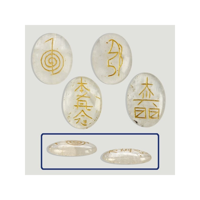 Rodado plano Cuarzo Cristal con signos reiki Rodado plano Cuarzo Cristal con signos reiki