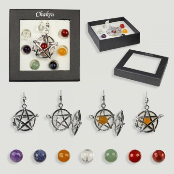 CHAKRA. Pendulo estrella con set 7 bolas facetadas colores surtidos