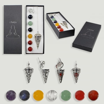 CHAKRA. Pendulo cono con set 7 bolas colores surtidos