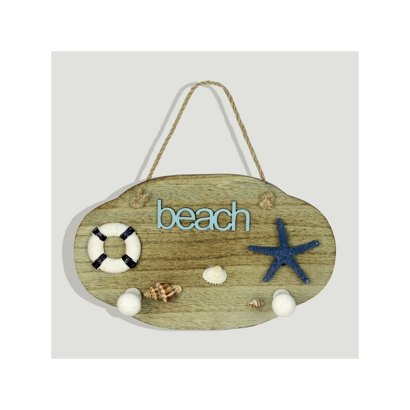 Colgador doble madera nautico oval BEACH 20x12cm Colgador doble madera nautico oval BEACH 20x12cm