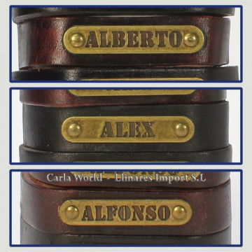 Gancho 04 – Pulsera piel con nombre. Letra A: Alberto, Álex y Alfonso