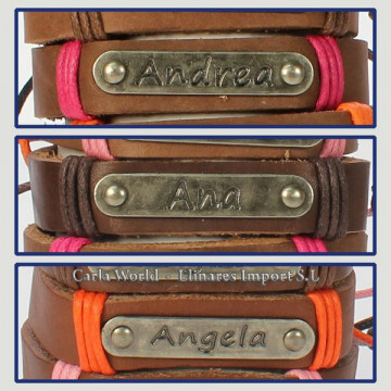 Gancho 05 – Pulsera piel con nombre. Letra A: Andrea, Ana y Ángela