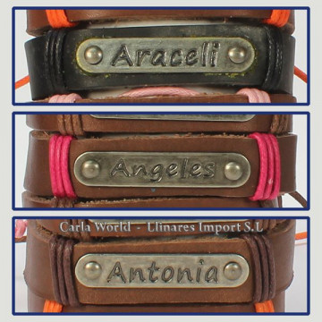 Gancho 07 – Pulsera piel con nombre. Letra A: Araceli, Ángeles y Antonia