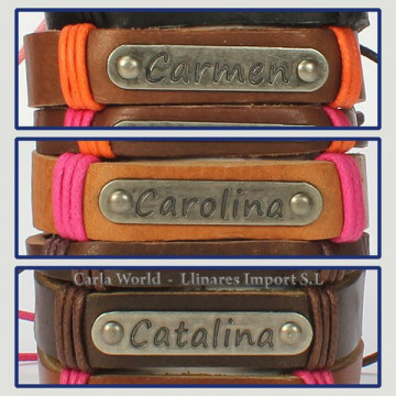 Gancho 15 – Pulsera piel con nombre. Letra C: Carmen, Carolina y Catalina