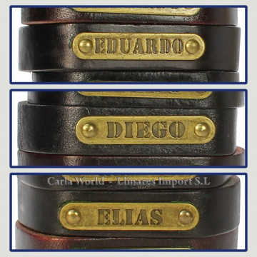 Gancho 16 – Pulsera piel con nombre. Letras D,E: Eduardo, Diego y Elías