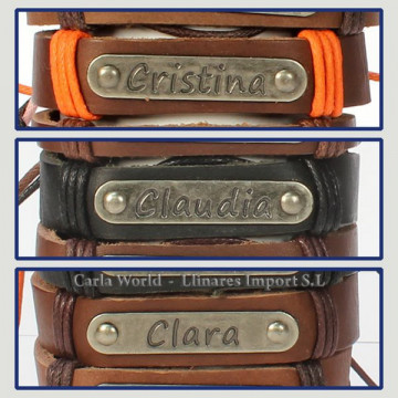 Gancho 17 – Pulsera piel con nombre. Letra C: Cristina, Claudia y Clara