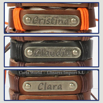 Gancho 17 – Pulsera piel con nombre. Letra C: Cristina, Claudia y Clara