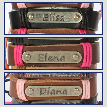 Gancho 19 – Pulsera piel con nombre. Letras D,E: Elisa, Elena y Diana