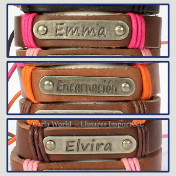 Gancho 21 – Pulsera piel con nombre. Letra E: Emma, Encarnación y Elvira