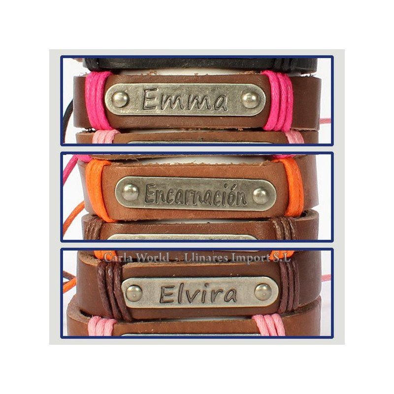 Gancho 21 – Pulsera piel con nombre. Letra E: Emma, Encarnación y Elvira Gancho 21 – Pulsera piel con nombre. Letra E: Emma, Encarnación y Elvira