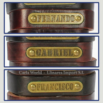 Gancho 22 – Pulsera piel con nombre. Letras F,G: Fernando, Gabriel y Francisco