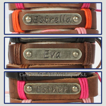 Gancho 23 – Pulsera piel con nombre. Letra E: Estrella, Eva y Esther