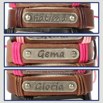 Gancho 25 – Pulsera piel con nombre. Letras F,G: Fátima, Gema y Gloria