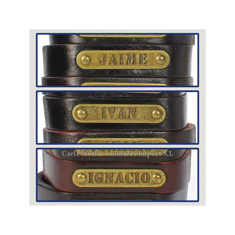 Gancho 26 – Pulsera piel con nombre. Letras I, J: Jaime, Iván e Ignacio Gancho 26 – Pulsera piel con nombre. Letras I, J: Jaime, Iván e Ignacio