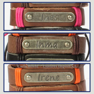 Gancho 27 – Pulsera piel con nombre. Letra I: Inés, Inma e Irene