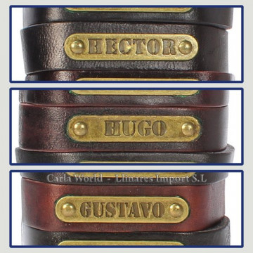 Gancho 28 – Pulsera piel con nombre. Letras G,H: Héctor, Hugo y Gustavo