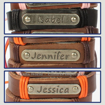 Gancho 29 – Pulsera piel con nombre. Letras I,J: Isabel, Jennifer y Jéssica