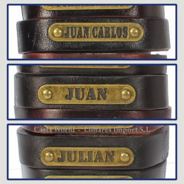 Gancho 30 – Pulsera piel con nombre. Letra J: Juan Carlos, Juan y Julián