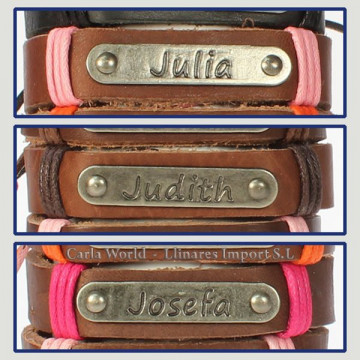 Gancho 31 – Pulsera piel con nombre. Letra J: Julia, Judith y Josefa