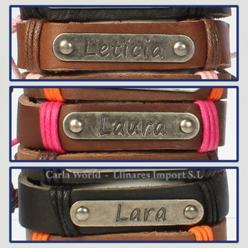 Gancho 33 – Pulsera piel con nombre. Letra L: Leticia, Laura y Lara