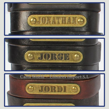 Gancho 34 – Pulsera piel con nombre. Letra J: Jonathan, Jorge y Jordi