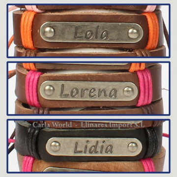 Gancho 35 – Pulsera piel con nombre. Letra L: Lola, Lorena y Lidia