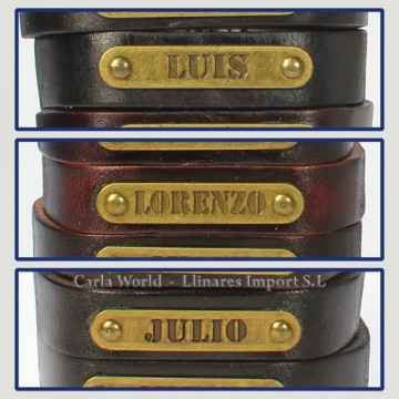 Gancho 36 – Pulsera piel con nombre. Letras J,L: Luis, Lorenzo y Julio