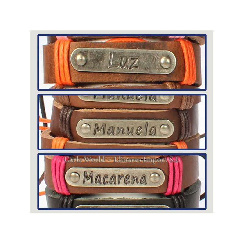 Gancho 39 – Pulsera piel con nombre. Letras L,M: Luz, Manuela y Macarena Gancho 39 – Pulsera piel con nombre. Letras L,M: Luz, Manuela y Macarena