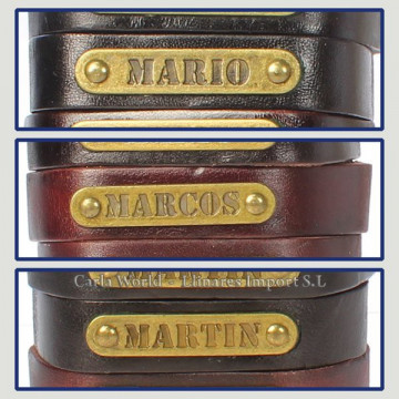 Gancho 40 – Pulsera piel con nombre. Letra M: Mario, Marcos y Martín