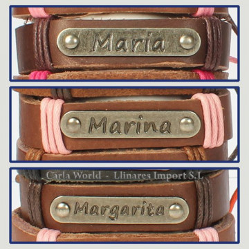 Gancho 41 – Pulsera piel con nombre. Letra M: María, Marina y Margarita