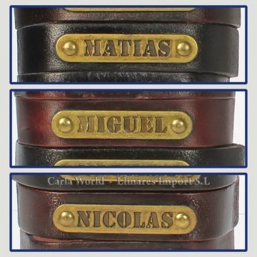 Gancho 42 – Pulsera piel con nombre. Letras M,N: Matías, Miguel y Nicolás