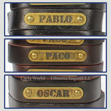 Gancho 44 – Pulsera piel con nombre. Letras O,P: Pablo, Paco y Óscar