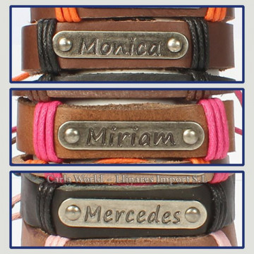 Gancho 45 – Pulsera piel con nombre. Letra M: Mónica, Miriam y Mercedes