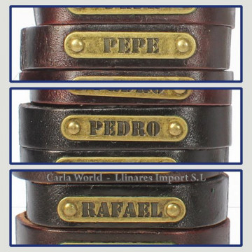 Gancho 46 – Pulsera piel con nombre. Letras P,R: Pepe, Pedro y Rafael