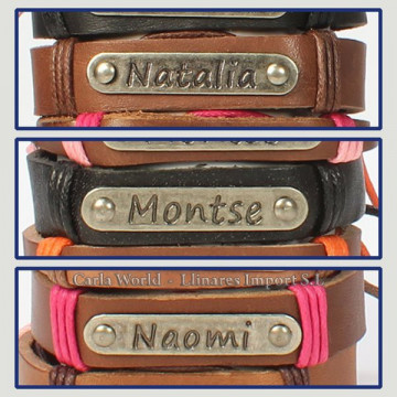 Gancho 47 – Pulsera piel con nombre. Letra M: Natalia, Montse y Naomi