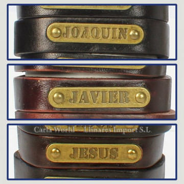 Gancho 48 – Pulsera piel con nombre. Letra J: Joaquín, Javier y Jesús