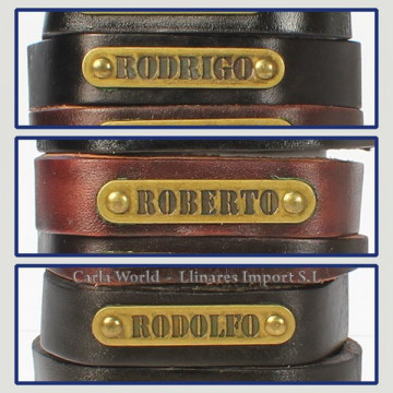 Gancho 50 – Pulsera piel con nombre. Letra R: Rodrigo, Roberto y Rodolfo