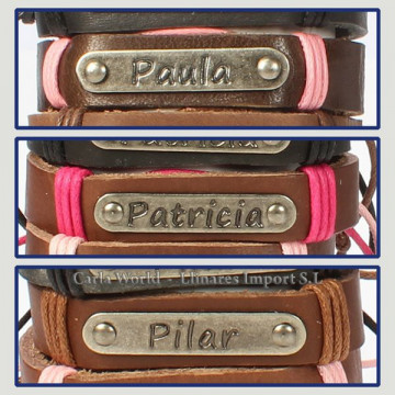 Gancho 51 – Pulsera piel con nombre. Letra P: Paula, Patricia y Pilar