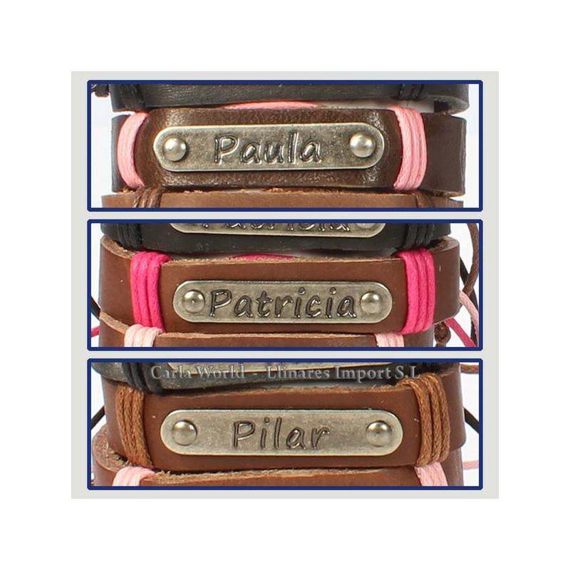 Gancho 51 – Pulsera piel con nombre. Letra P: Paula, Patricia y Pilar Gancho 51 – Pulsera piel con nombre. Letra P: Paula, Patricia y Pilar