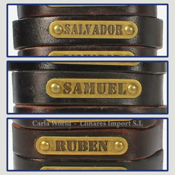 Gancho 52 – Pulsera piel con nombre. Letras R,S: Salvador, Samuel y Rubén