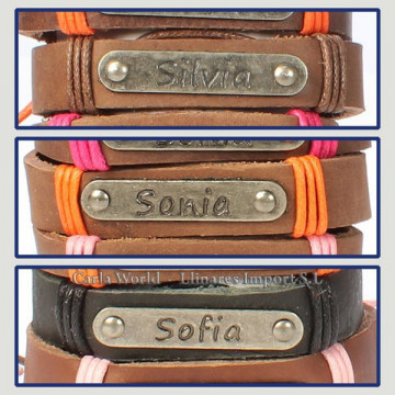 Gancho 53 – Pulsera piel con nombre. Letra S: Silvia, Sonia y Sofía