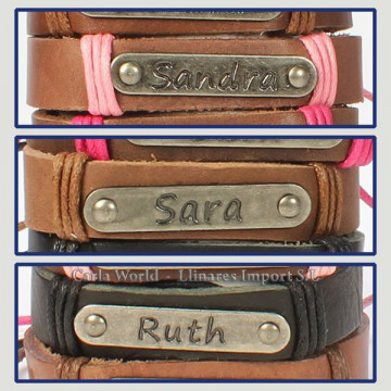 Gancho 55 – Pulsera piel con nombre. Letras R,S: Sandra, Sara y Ruth