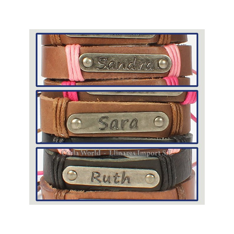 Gancho 55 – Pulsera piel con nombre. Letras R,S: Sandra, Sara y Ruth Gancho 55 – Pulsera piel con nombre. Letras R,S: Sandra, Sara y Ruth