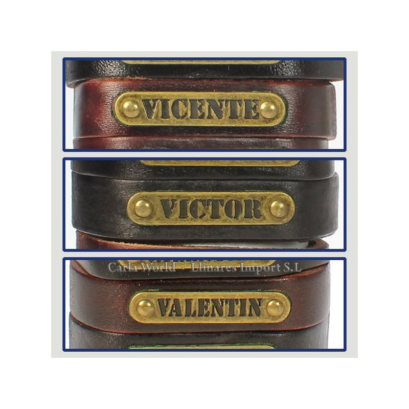 Gancho 58 – Pulsera piel con nombre. Letra V: Vicente, Víctor y Valentín Gancho 58 – Pulsera piel con nombre. Letra V: Vicente, Víctor y Valentín