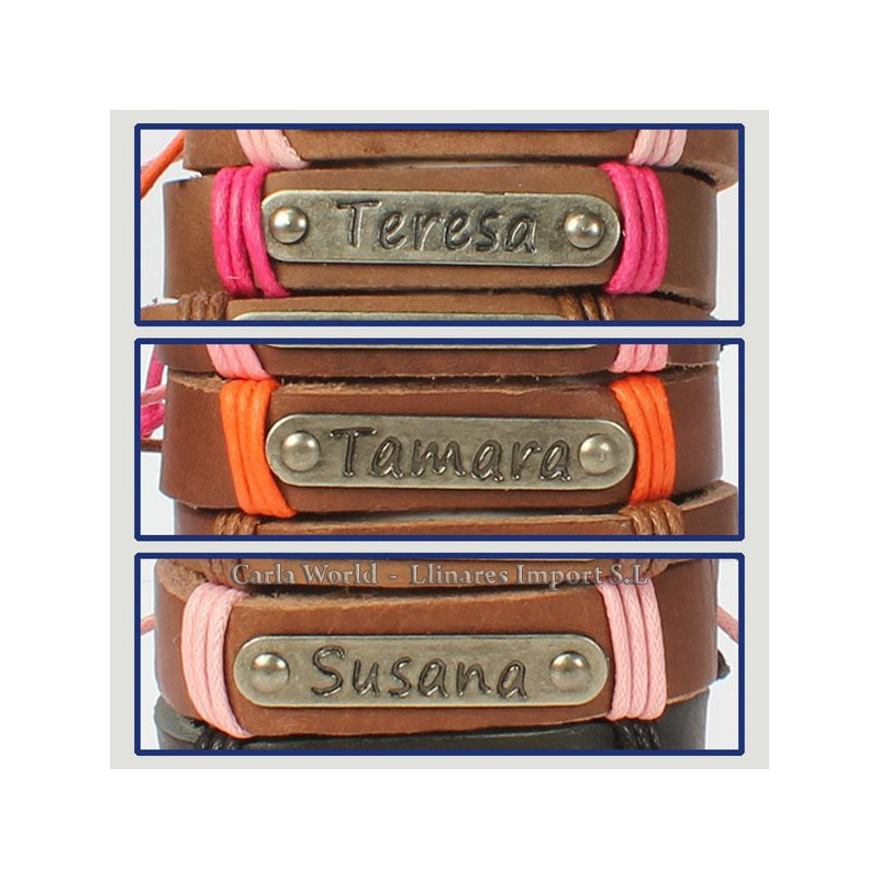Gancho 60 – Pulsera piel con nombre. Letras S,T: Teresa, Tamara y Susana Gancho 60 – Pulsera piel con nombre. Letras S,T: Teresa, Tamara y Susana