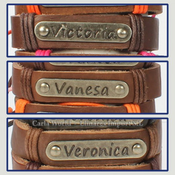 Gancho 61 – Pulsera piel con nombre. Letra V: Victoria, Vanesa y Verónica