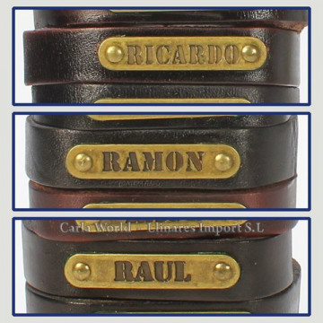 Gancho 64 – Pulsera piel con nombre. Letra R: Ricardo, Ramón y Raúl