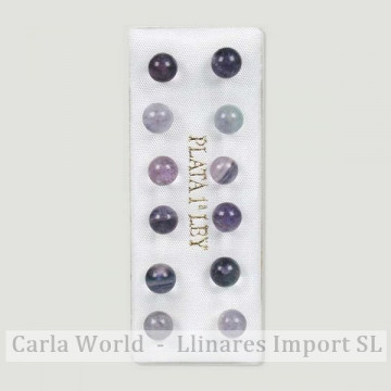 FLUORITA. Pendientes plata bola 6mm