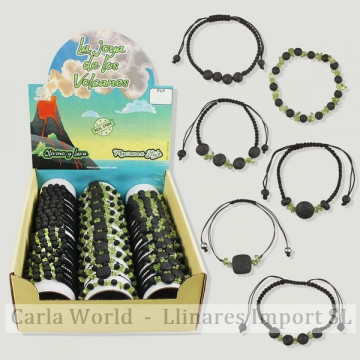 LA JOYA DE LOS VOLCANES. Pulsera macrame y elástica. Lava y peridoto