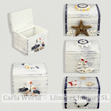 Caja madera náutica 7,5x6x5,5cm blanca. Modelos surtidos